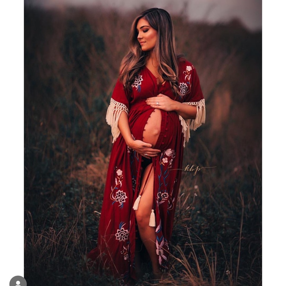 Fillyboo wine embroidered fringe kimono